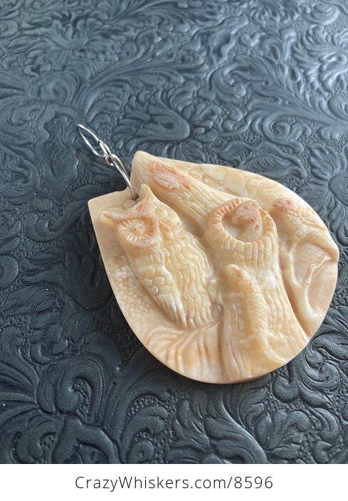 Owl Lizard Squirrel and Bird Carved in Jasper Stone Pendant Jewelry - #K5EDWsbLff4-5