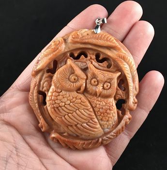 Owl Pair Carved Red Jasper Stone Pendant Jewelry #YT7Ja2PnWX8