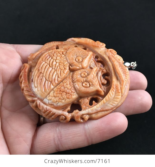 Owl Pair Carved Red Jasper Stone Pendant Jewelry - #YT7Ja2PnWX8-3