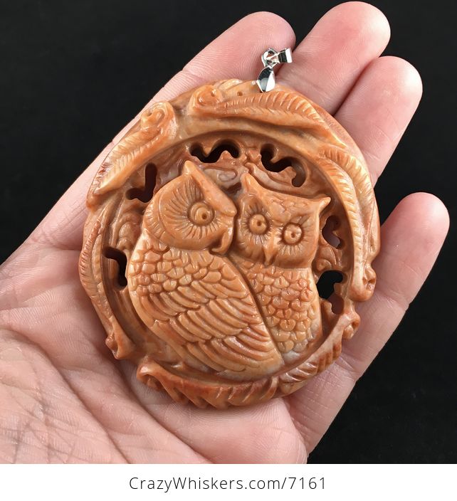 Owl Pair Carved Red Jasper Stone Pendant Jewelry - #YT7Ja2PnWX8-1