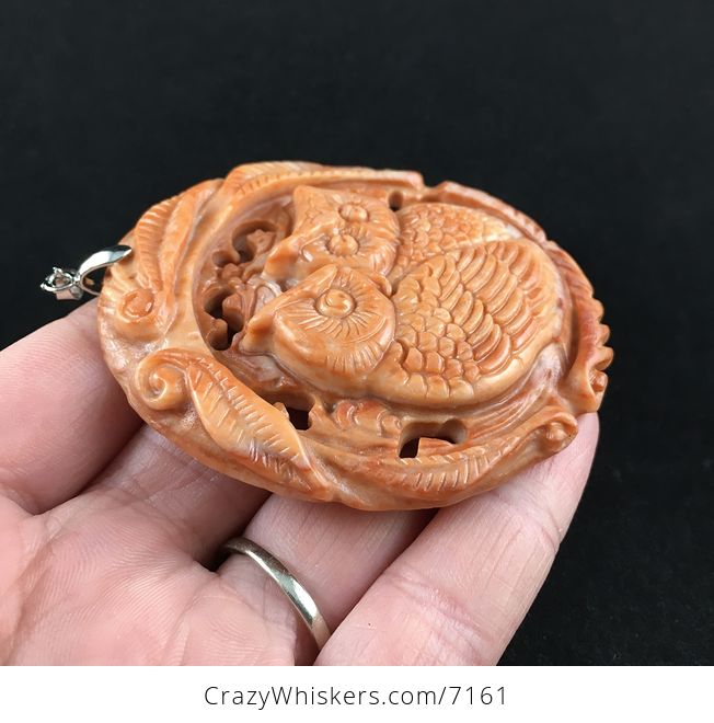 Owl Pair Carved Red Jasper Stone Pendant Jewelry - #YT7Ja2PnWX8-4