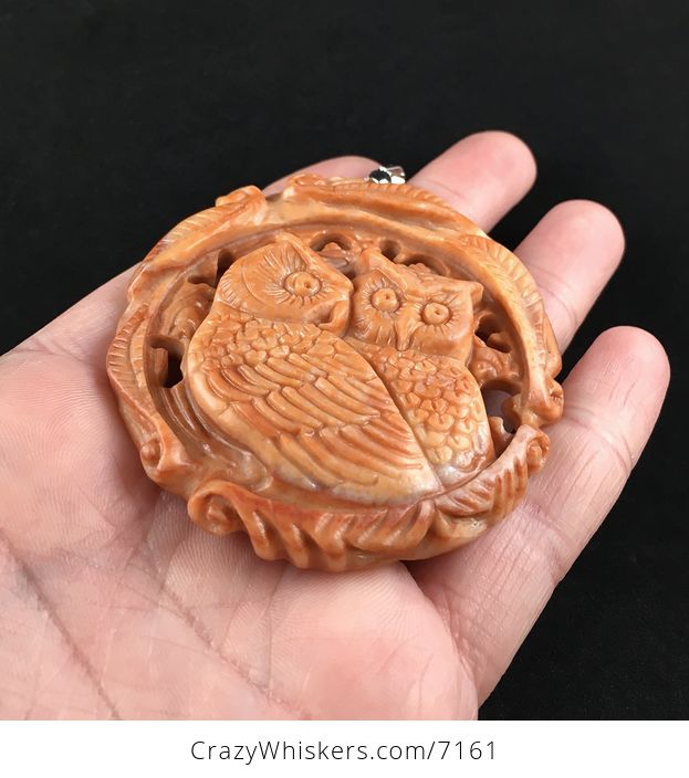 Owl Pair Carved Red Jasper Stone Pendant Jewelry - #YT7Ja2PnWX8-2
