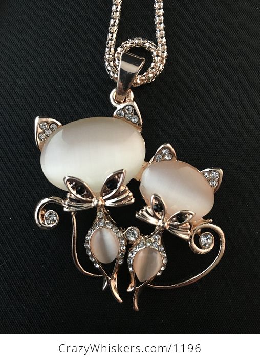 Pair of Kitty Cats Pendant in Rose Gold with Rhinestones and Cat Eye Stone - #G6i5rfQL0Hk-3