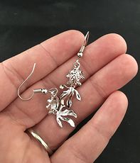 Pair of Silver Tone Wiggly Goldfish Earrings with Red Rhinestone Eyes and Hypo Allergenic Stainless Steel Hooks #W0Wj76V58jA