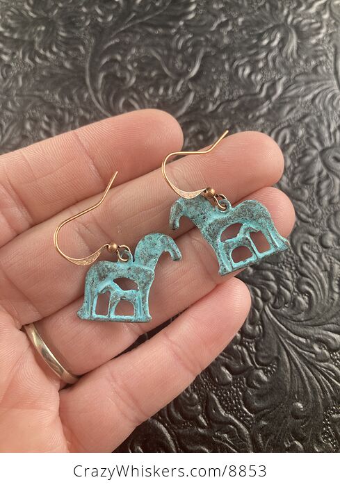 Patina Ancient Styled Mamma and Baby Horse Earrings - #ZQ7IXeLIEjo-1