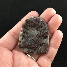 Peacock Bird Carved Ribbon Jasper Stone Pendant Jewelry #JSzN6a6Eg0o