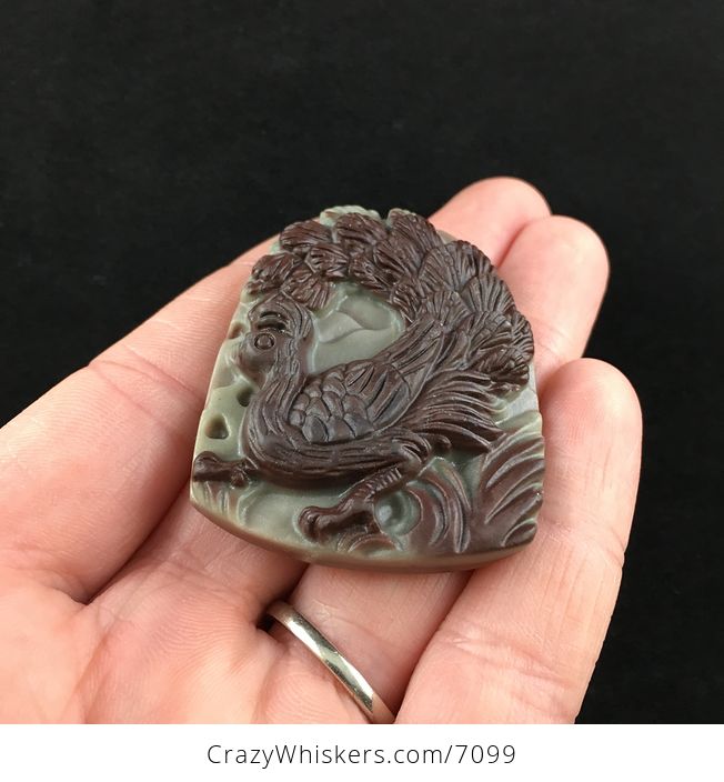Peacock Bird Carved Ribbon Jasper Stone Pendant Jewelry - #JSzN6a6Eg0o-2