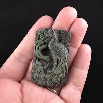 Peacock Carved Ribbon Jasper Stone Pendant Jewelry #PagUdMrVVGE