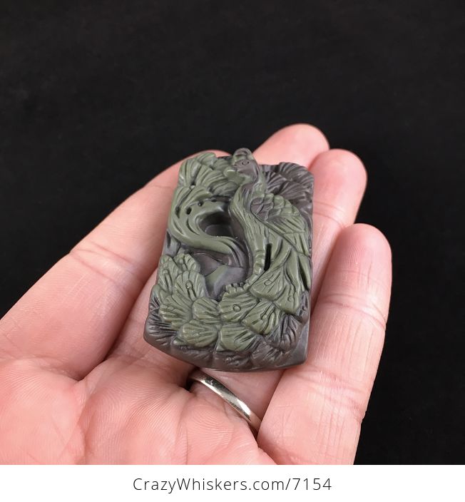 Peacock Carved Ribbon Jasper Stone Pendant Jewelry - #PagUdMrVVGE-2