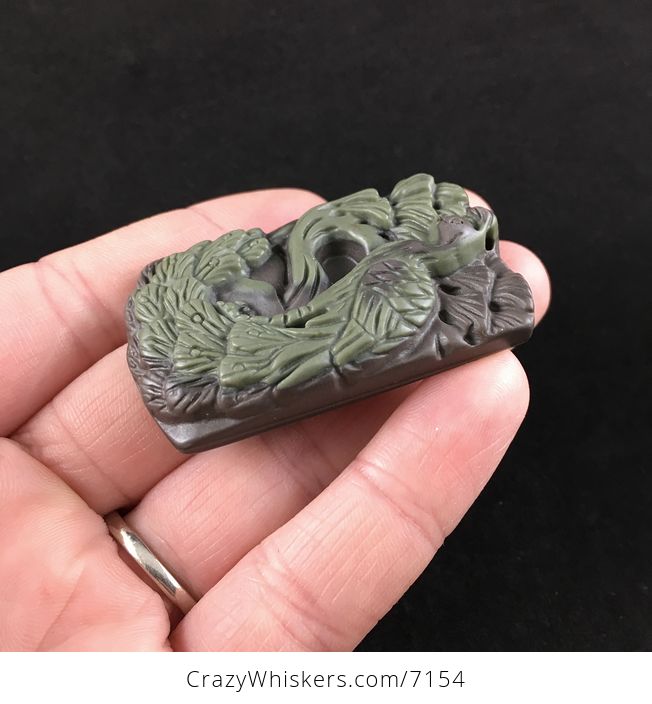 Peacock Carved Ribbon Jasper Stone Pendant Jewelry - #PagUdMrVVGE-3