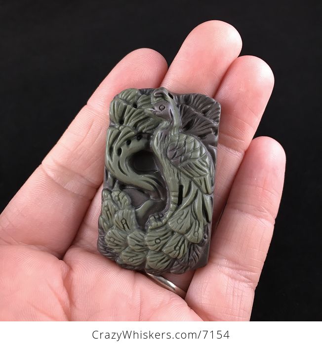 Peacock Carved Ribbon Jasper Stone Pendant Jewelry - #PagUdMrVVGE-1