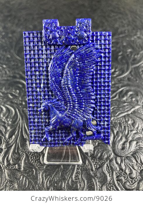 Pegasus Carved Lapis Lazuli and White Jade Stone Pendant Cabochon Jewelry Mini Art Ornament - #ay5zbHiDR3c-1