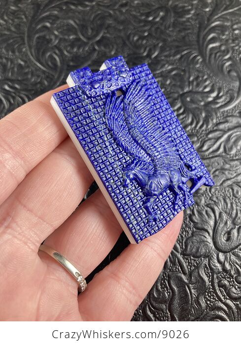 Pegasus Carved Lapis Lazuli and White Jade Stone Pendant Cabochon Jewelry Mini Art Ornament - #ay5zbHiDR3c-3