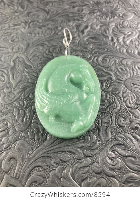 Pegasus Horse Carved in Green Aventurine Stone Jewelry Pendant - #F86F2YD3nx4-2