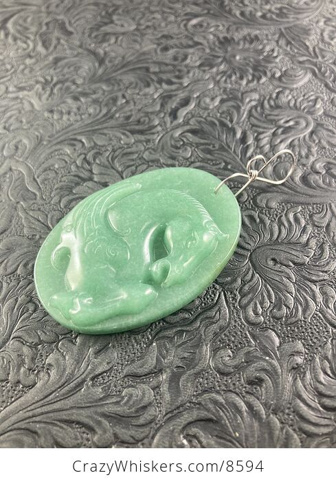 Pegasus Horse Carved in Green Aventurine Stone Jewelry Pendant - #F86F2YD3nx4-4
