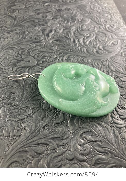 Pegasus Horse Carved in Green Aventurine Stone Jewelry Pendant - #F86F2YD3nx4-3