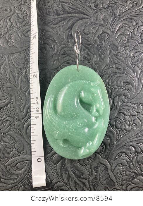 Pegasus Horse Carved in Green Aventurine Stone Jewelry Pendant - #F86F2YD3nx4-5