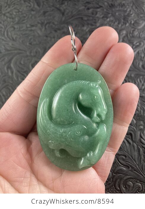 Pegasus Horse Carved in Green Aventurine Stone Jewelry Pendant - #F86F2YD3nx4-6