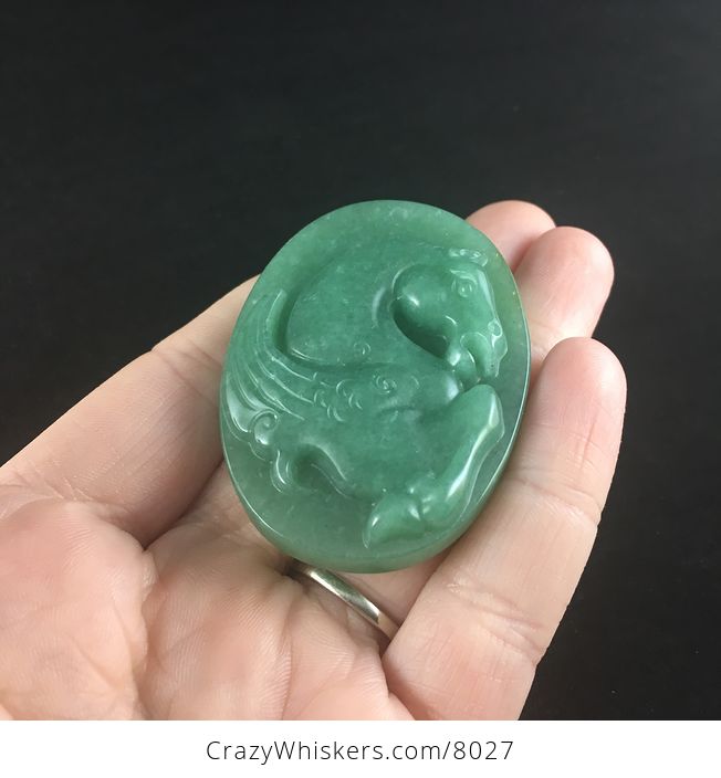Pegasus Horse Carved in Green Aventurine Stone Jewelry Pendant - #R9zq0mRLKeM-2