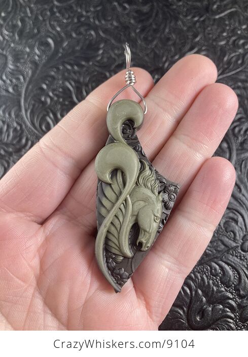 Pegasus Horse Carved in Jasper Stone Jewelry Pendant - #IjmDvWbbvyk-1