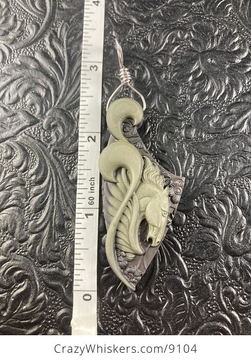 Pegasus Horse Carved in Jasper Stone Jewelry Pendant - #IjmDvWbbvyk-5