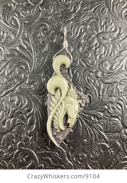 Pegasus Horse Carved in Jasper Stone Jewelry Pendant - #IjmDvWbbvyk-4