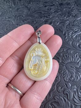 Pegasus Mother of Pearl Carved and Jade Stone Jewelry Pendant #sWXB4JR3Zww