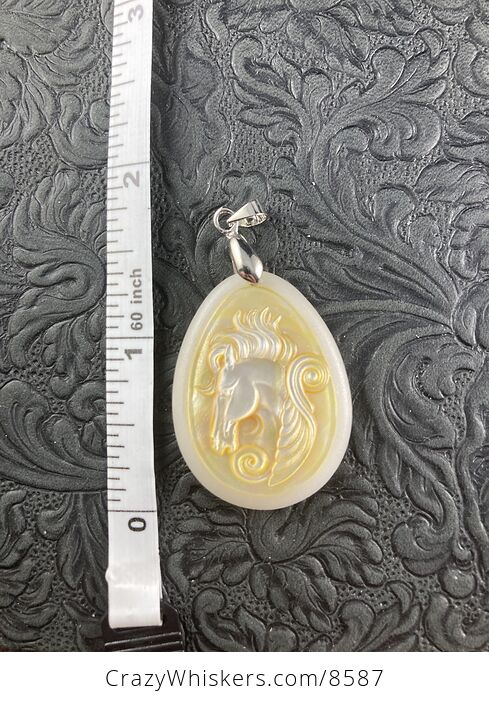 Pegasus Mother of Pearl Carved and Jade Stone Jewelry Pendant - #sWXB4JR3Zww-5