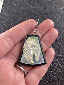 Pegasus Mother of Pearl Carved and Jasper Stone Jewelry Pendant #8Qu6sJgETTg