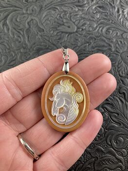 Pegasus Mother of Pearl Carved and Jasper Stone Jewelry Pendant #A4cjeInazao
