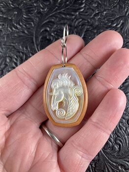 Pegasus Mother of Pearl Carved and Jasper Stone Jewelry Pendant #ZK3NVM717r8