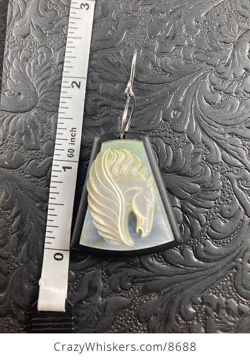 Pegasus Mother of Pearl Carved and Jasper Stone Jewelry Pendant - #8Qu6sJgETTg-3
