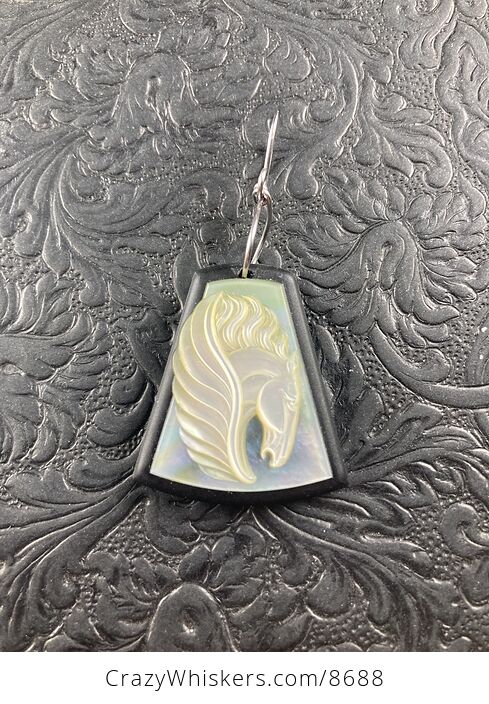 Pegasus Mother of Pearl Carved and Jasper Stone Jewelry Pendant - #8Qu6sJgETTg-2
