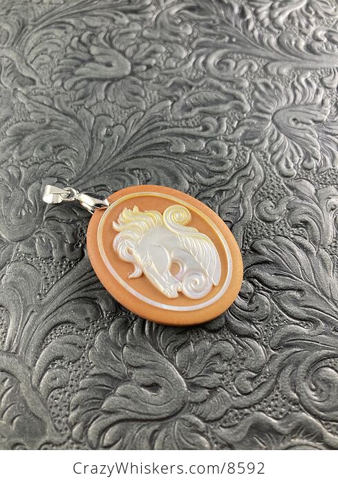 Pegasus Mother of Pearl Carved and Jasper Stone Jewelry Pendant - #A4cjeInazao-5