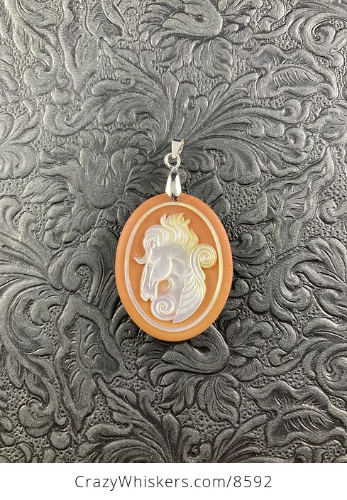 Pegasus Mother of Pearl Carved and Jasper Stone Jewelry Pendant - #A4cjeInazao-2