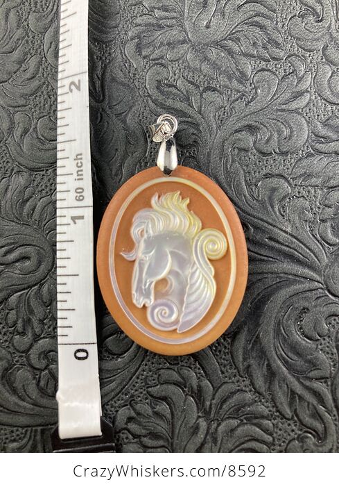 Pegasus Mother of Pearl Carved and Jasper Stone Jewelry Pendant - #A4cjeInazao-6