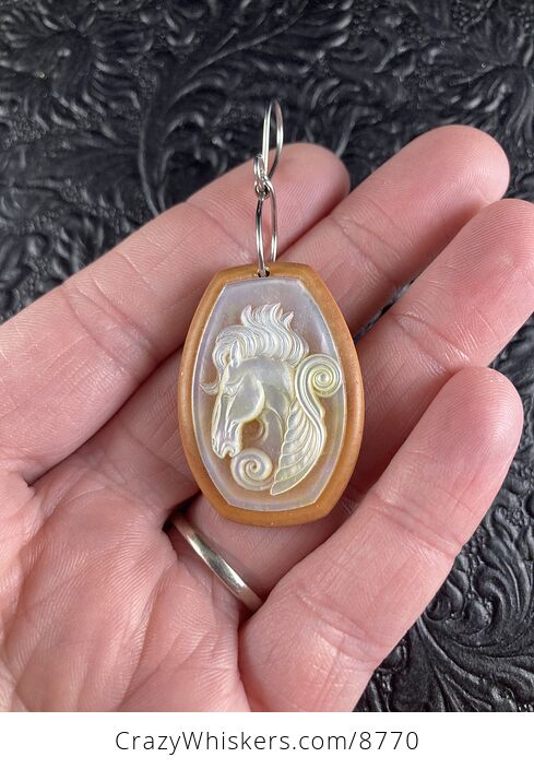 Pegasus Mother of Pearl Carved and Jasper Stone Jewelry Pendant - #ZK3NVM717r8-1