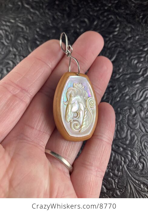 Pegasus Mother of Pearl Carved and Jasper Stone Jewelry Pendant - #ZK3NVM717r8-3
