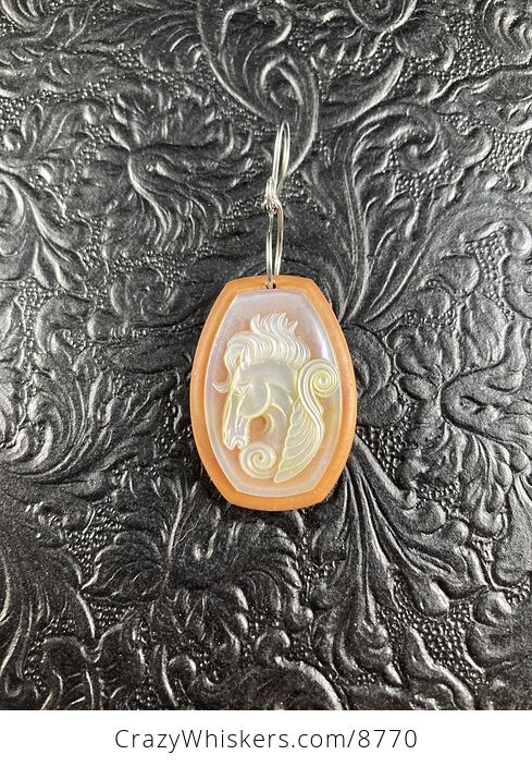 Pegasus Mother of Pearl Carved and Jasper Stone Jewelry Pendant - #ZK3NVM717r8-4