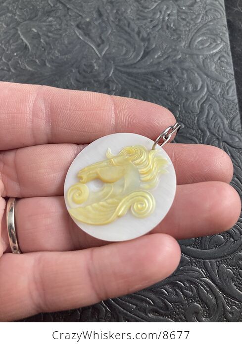 Pegasus Mother of Pearl Carved Jewelry Pendant Ornament Mini Art - #HML3epHecw4-3