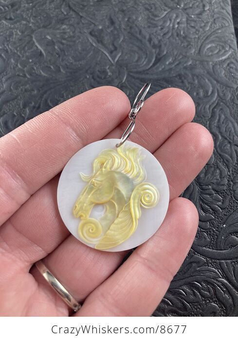 Pegasus Mother of Pearl Carved Jewelry Pendant Ornament Mini Art - #HML3epHecw4-2