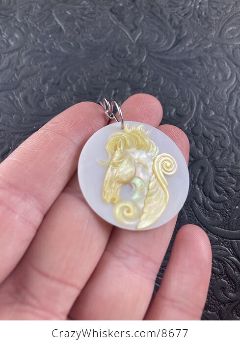 Pegasus Mother of Pearl Carved Jewelry Pendant Ornament Mini Art - #HML3epHecw4-4