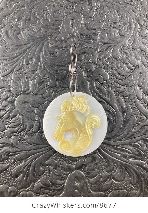 Pegasus Mother of Pearl Carved Jewelry Pendant Ornament Mini Art - #HML3epHecw4-1