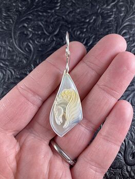 Pegasus Mother of Pearl Carved Shell Jewelry Pendant #djkiohejPME