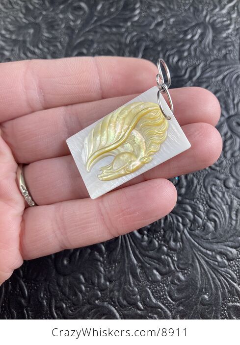 Pegasus Mother of Pearl Carved Shell Jewelry Pendant - #1QupenuzIIY-4