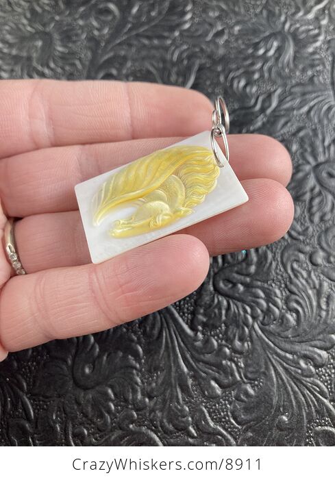 Pegasus Mother of Pearl Carved Shell Jewelry Pendant - #1QupenuzIIY-3