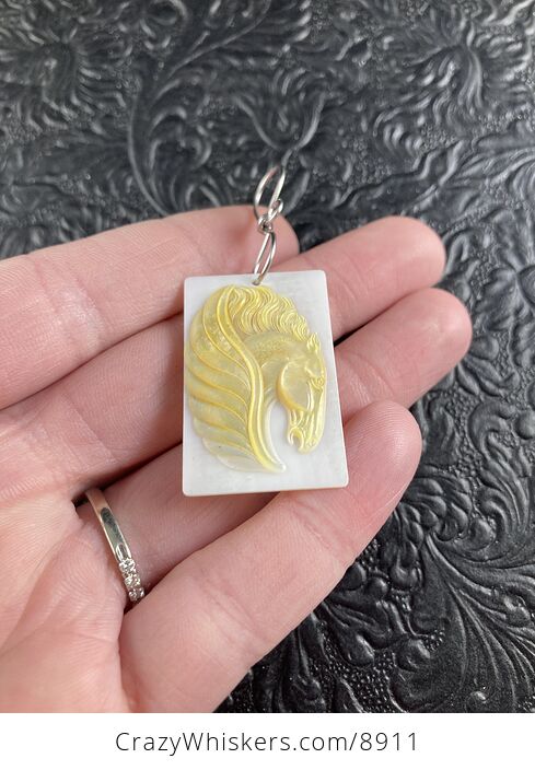 Pegasus Mother of Pearl Carved Shell Jewelry Pendant - #1QupenuzIIY-2