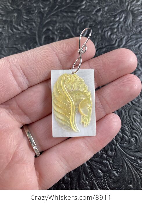 Pegasus Mother of Pearl Carved Shell Jewelry Pendant - #1QupenuzIIY-1