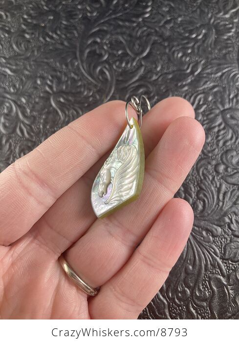 Pegasus Mother of Pearl Carved Shell Jewelry Pendant - #2M24fF5sbik-2
