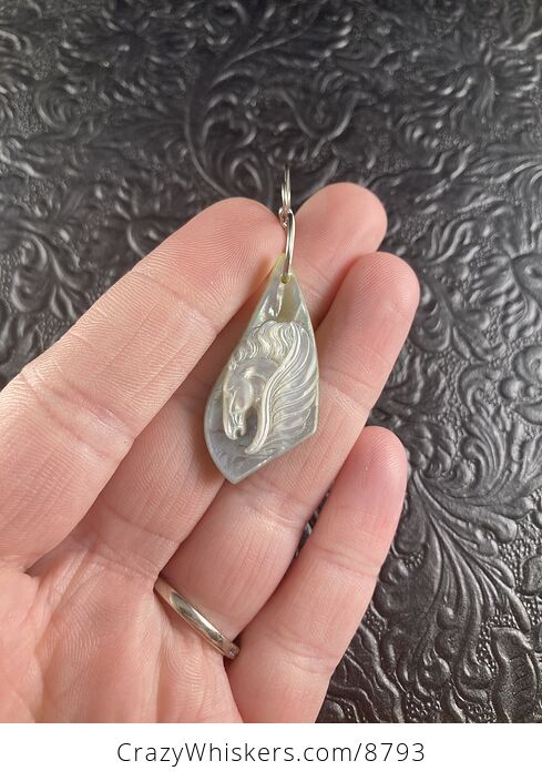 Pegasus Mother of Pearl Carved Shell Jewelry Pendant - #2M24fF5sbik-1